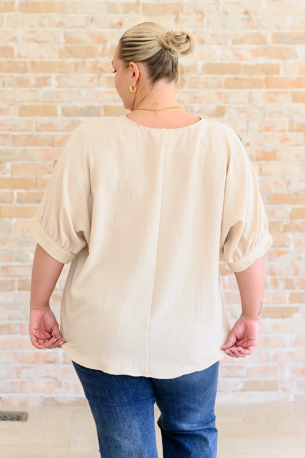 Up For Anything V-Neck Blouse in Taupe Ave Shops