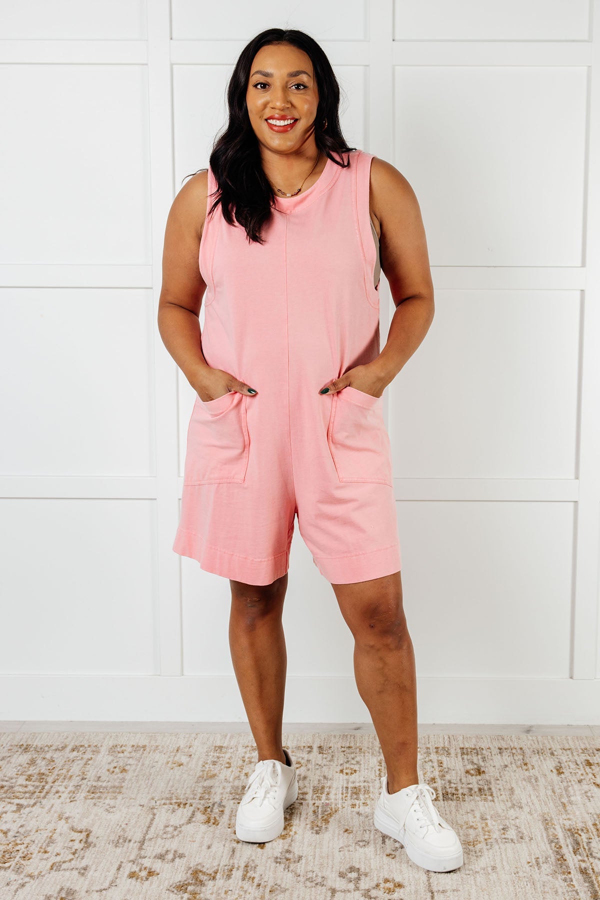 Up and Running Mineral Wash Romper in Coral Pink Ave Shops