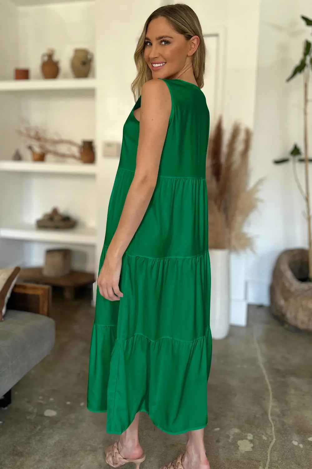 V-Neck Sleeveless Midi Tiered Dress Trendsi