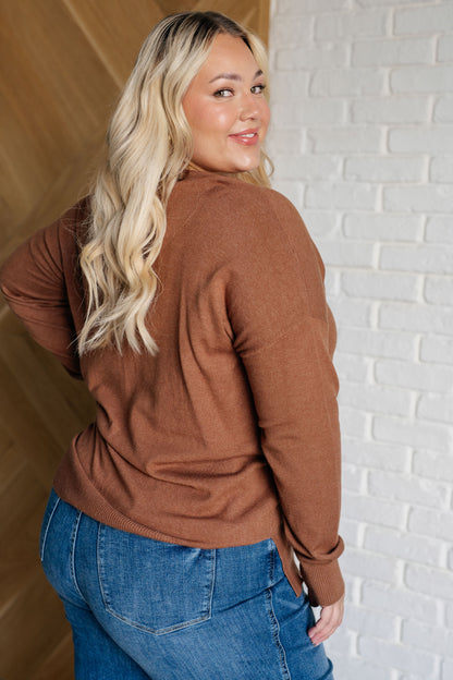 V-Neck Front Seam Sweater in Deep Camel Ave Shops