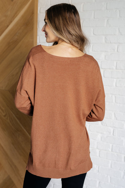 V-Neck Front Seam Sweater in Deep Camel Ave Shops