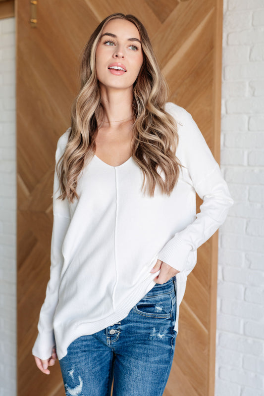 V-Neck Front Seam Sweater in Ivory Ave Shops