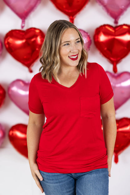 Michelle Mae Red Sophie Pocket Tee