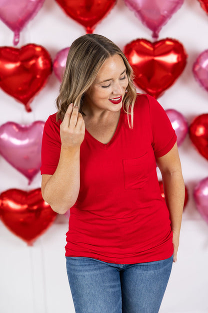 Michelle Mae Red Sophie Pocket Tee