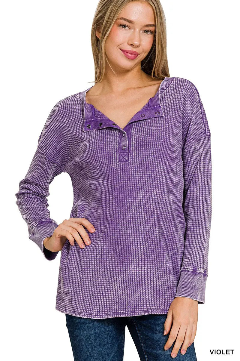 Violet Waffle Henley Long Sleeve Top The Magnolia Cottage Boutique