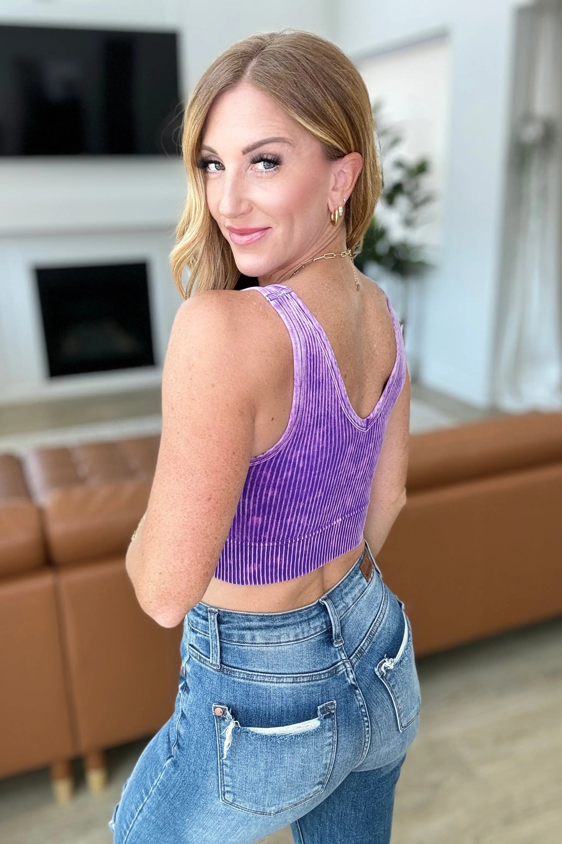 When and Where Reversible Ribbed Cropped Tank in Purple Ave Shops