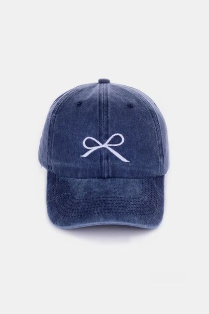 Zenana Bow Embroidered Washed Cotton Caps Trendsi