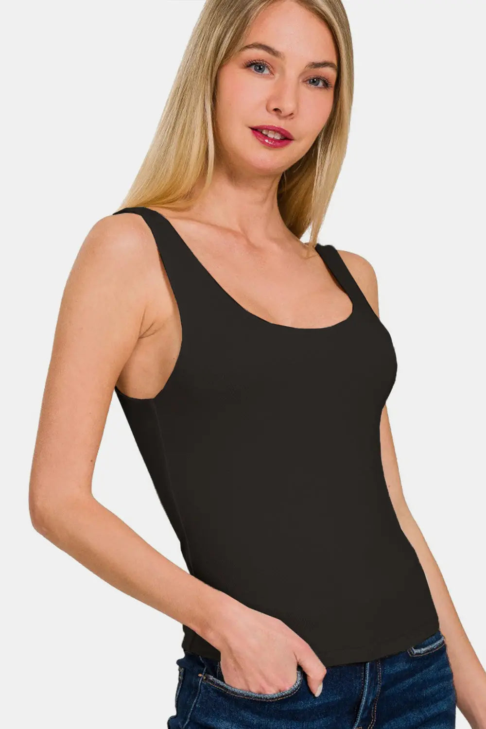 Zenana Double Layer Round Neck Tank Trendsi