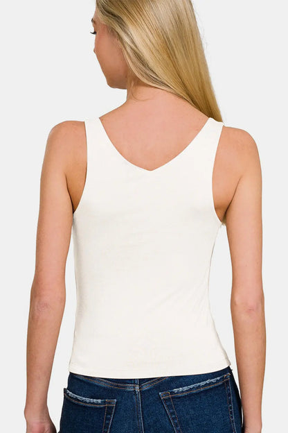 Zenana Double Layer V Neck Tank Trendsi