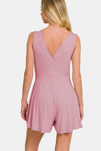 Zenana Surplice Neckline Sleeveless Romper Trendsi