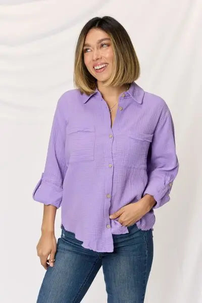 Zenana Outfitters shirt womens 1X green v-neck long sleeves