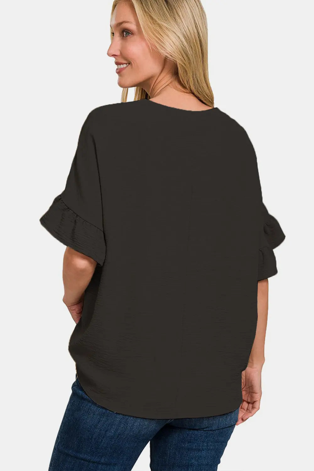 Zenana V-Neck Flutter Sleeve Top Trendsi