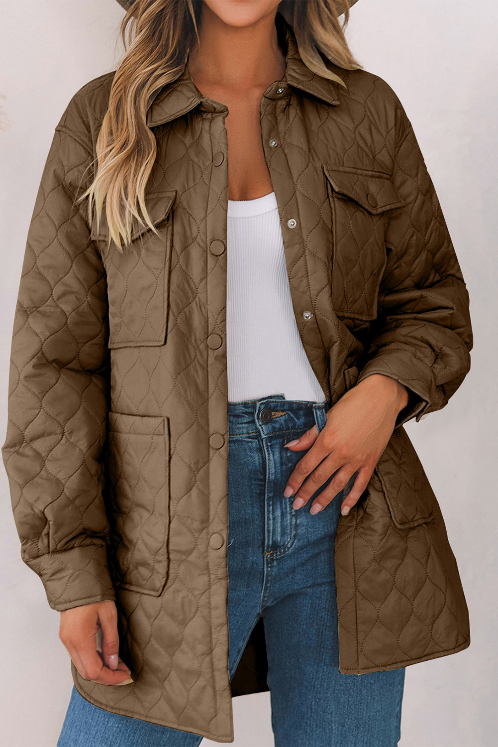 Snap Down Collared Winter Coat Trendsi