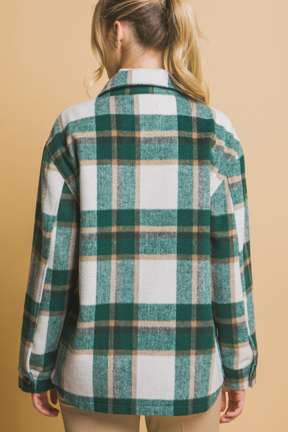 Love Tree Plaid Button Up Shacket Trendsi