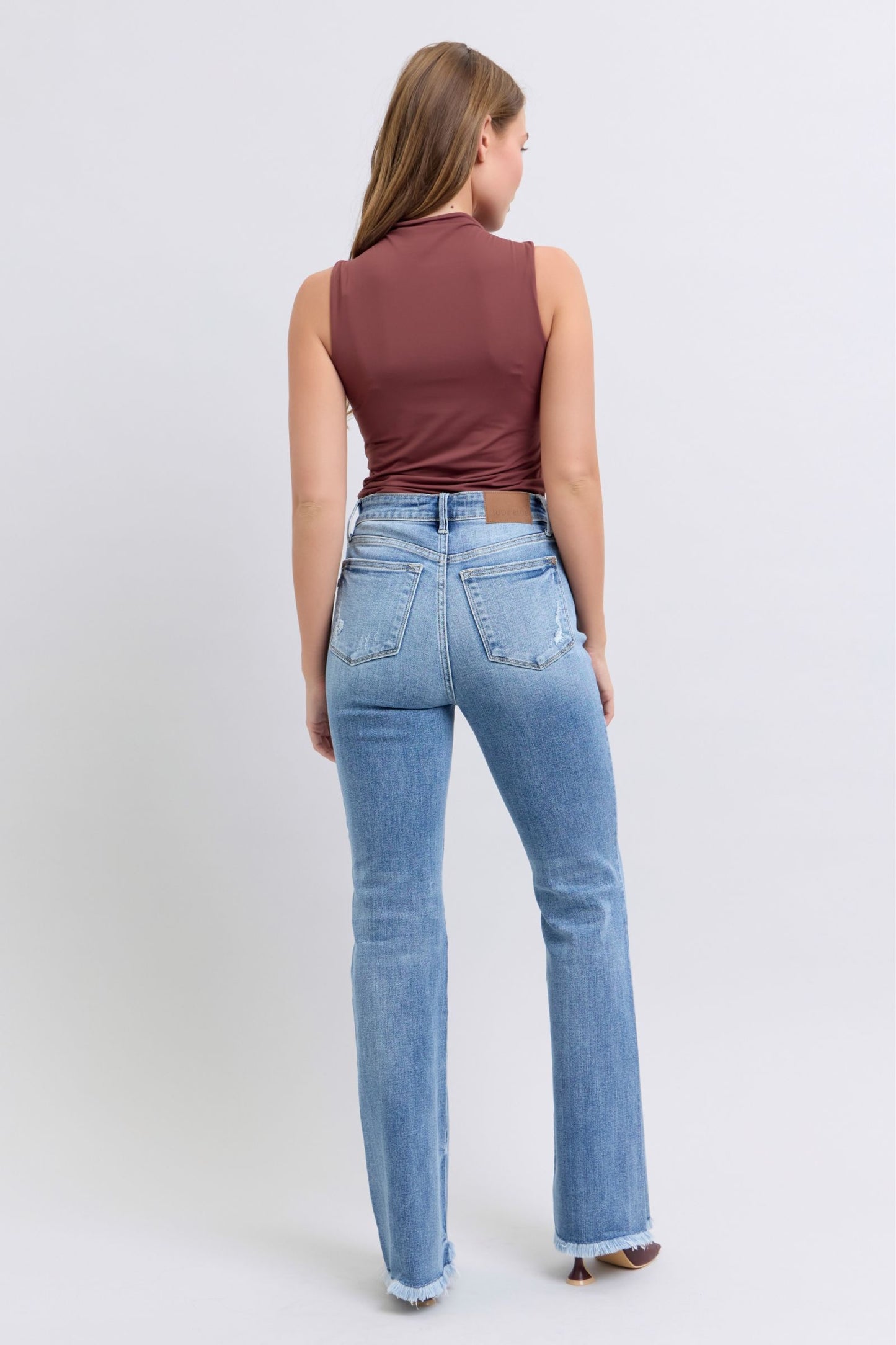 Judy Blue Full Size Raw Hem High Rise Bootcut Jeans Trendsi