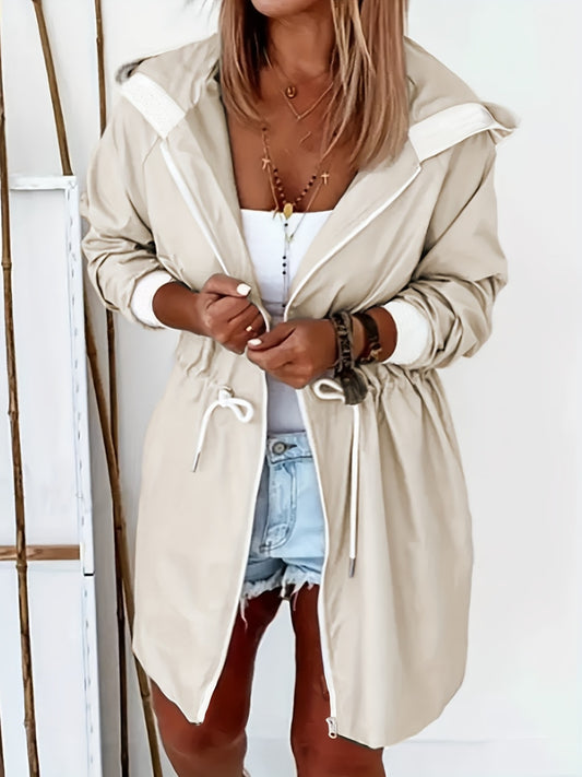 Drawstring Long Sleeve Hooded Trench Coat Trendsi