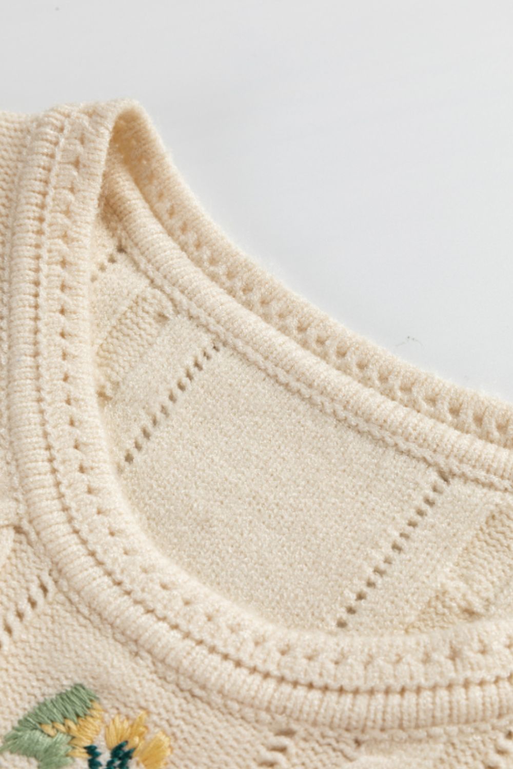 Embroidered Cable-Knit Round Neck Sweater Vest Trendsi