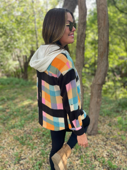 PREORDER: Rainbow Plaid Button Hoodie Ave Shops