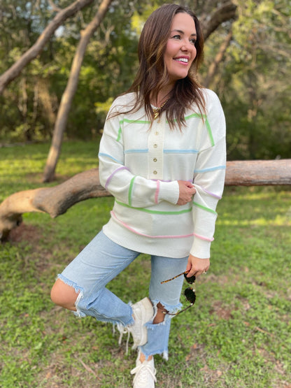 PREORDER: Just Too Good Rainbow Striped Sweater in Two Colors Ave Shops