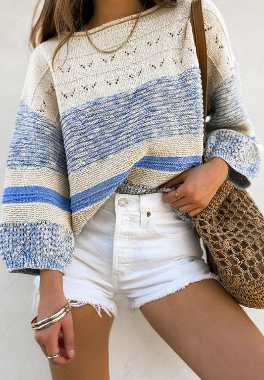 Contrast Round Neck Long Sleeve Sweater Trendsi