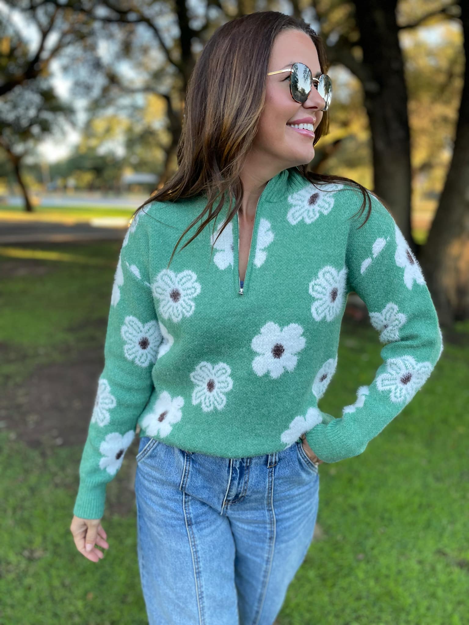 PREORDER: Flower Powered Half Zip Sweater in Four Colors Ave Shops