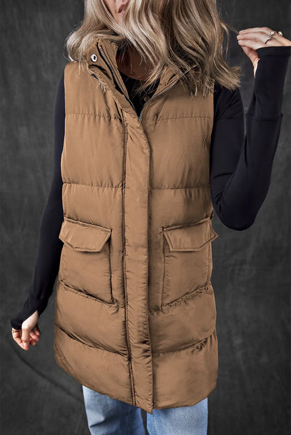 Pocketed Zip Up Vest Coat Trendsi