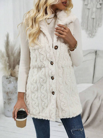 Fuzzy Button Up Vest Coat Trendsi