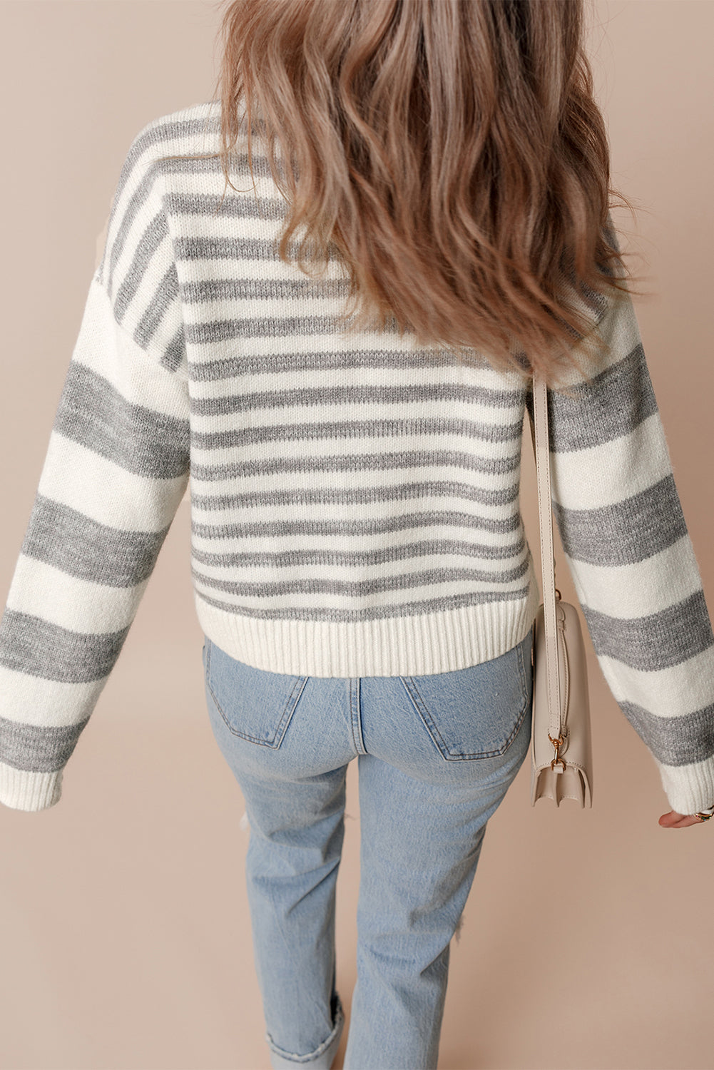 Striped Round Neck Dropped Shoulder Sweater Trendsi