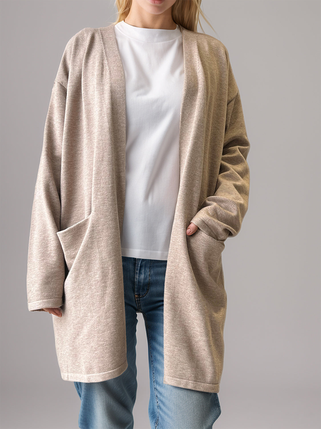 Open Front Long Sleeve Cardigan with Pockets Trendsi