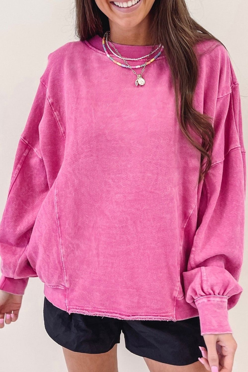 Round Neck Long Sleeve Sweatshirt Trendsi