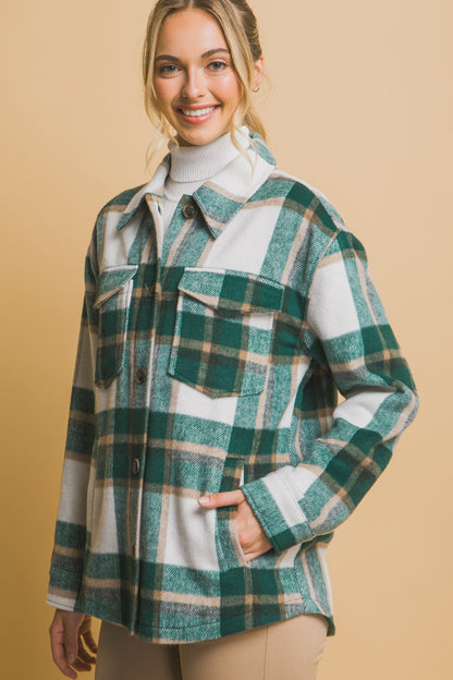 Love Tree Plaid Button Up Shacket Trendsi