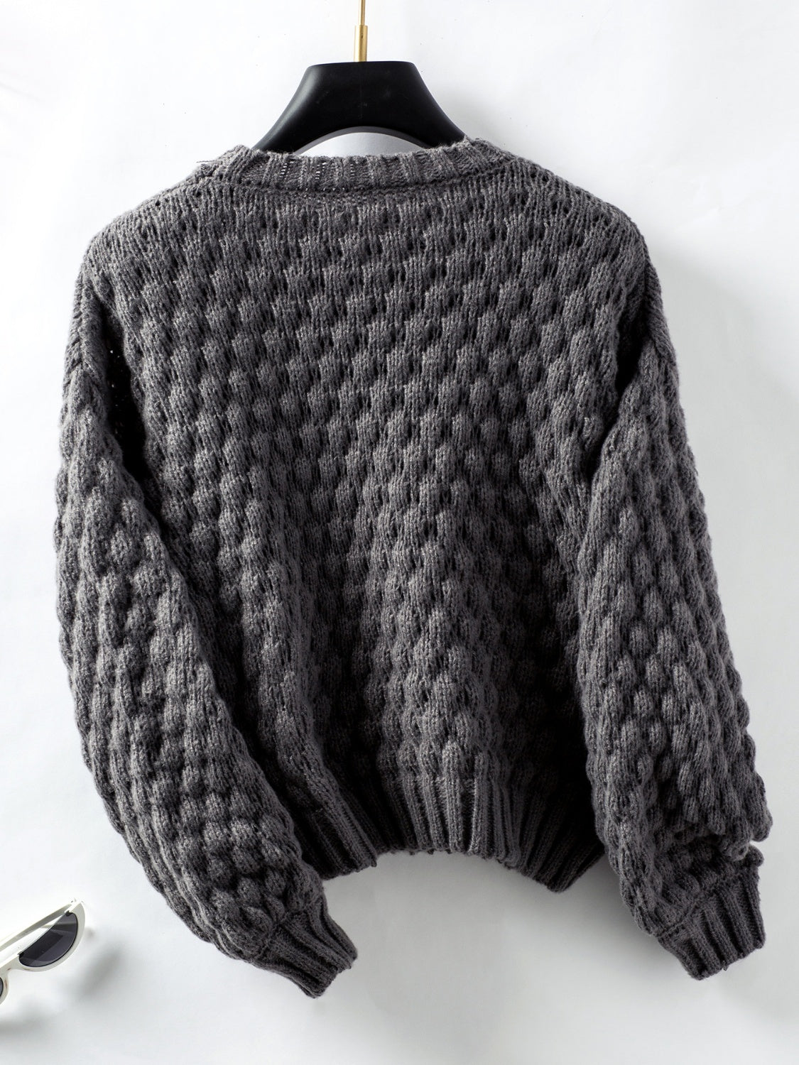 Cable-Knit Round Neck Long Sleeve Sweater Trendsi