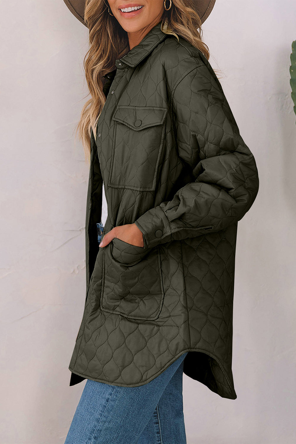 Snap Down Collared Winter Coat Trendsi