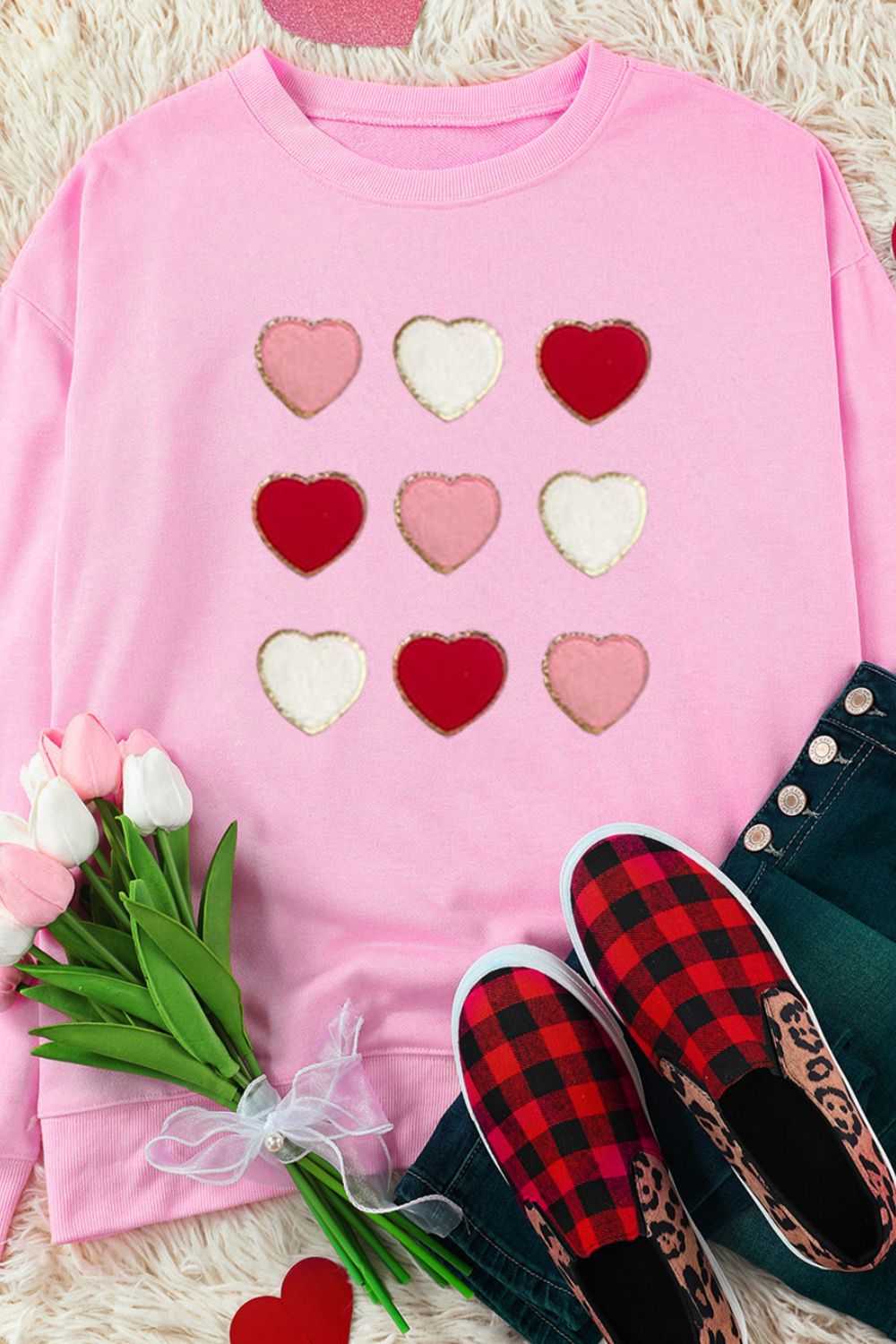 Contrast Heart Long Sleeve Sweatshirt Trendsi