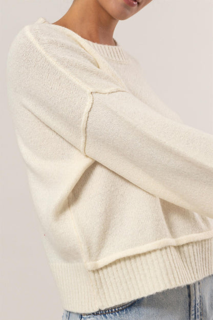 HYFVE Round Neck Dropped Shoulder Ribbed Sweater Trendsi