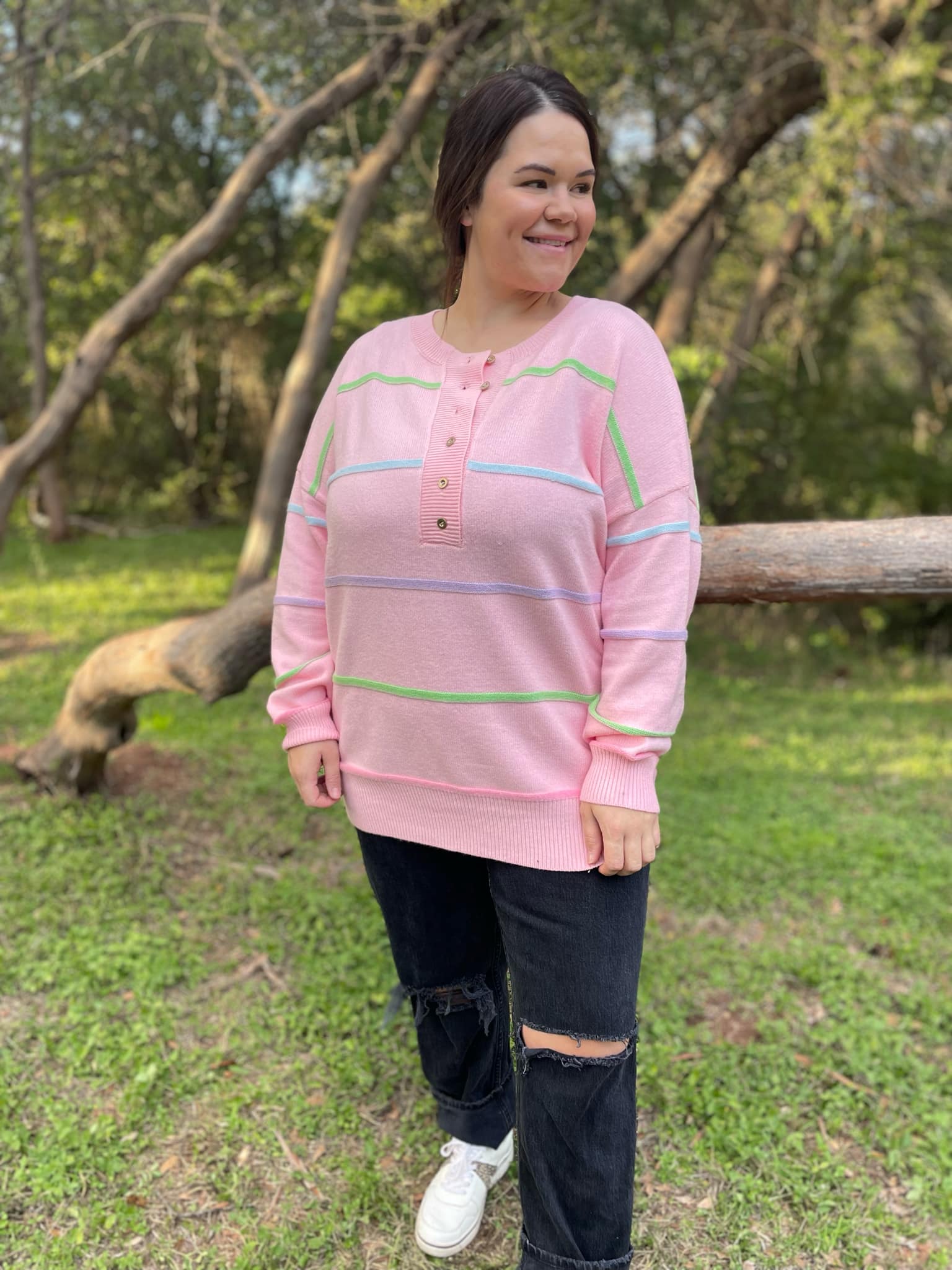 PREORDER: Just Too Good Rainbow Striped Sweater in Two Colors Ave Shops