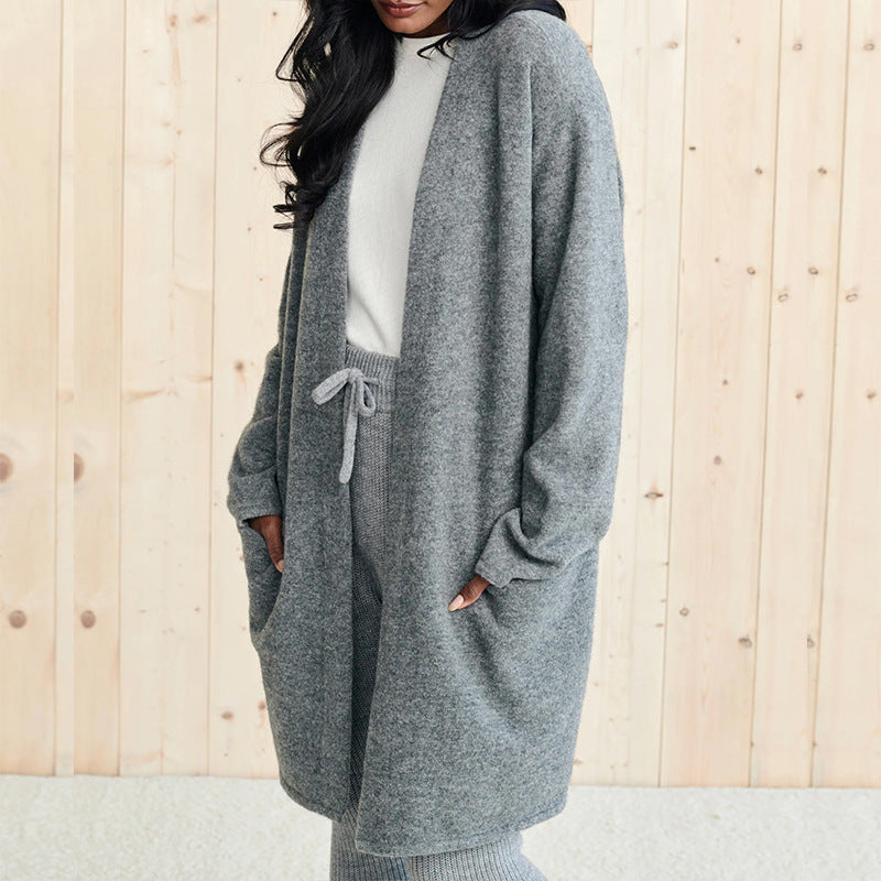 Open Front Long Sleeve Cardigan with Pockets Trendsi