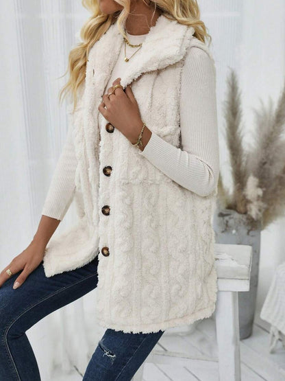 Fuzzy Button Up Vest Coat Trendsi