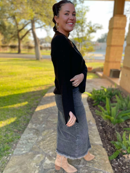 PREORDER: Worth The Risk Black Denim Skirt Ave Shops