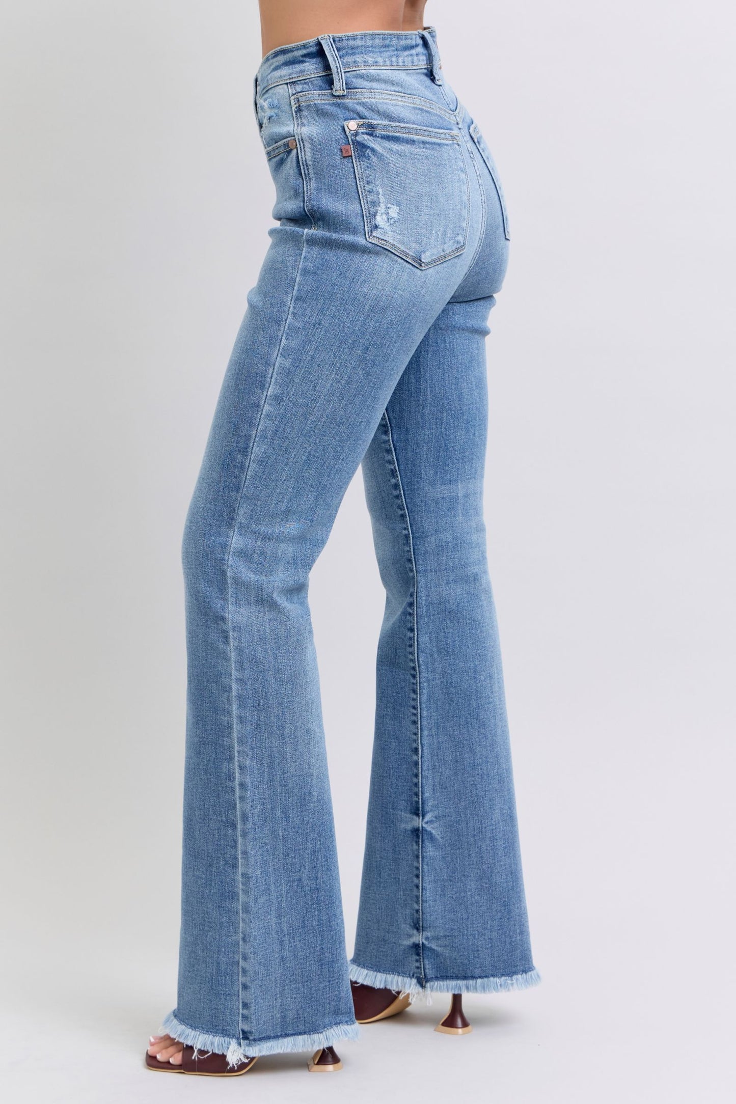 Judy Blue Full Size Raw Hem High Rise Bootcut Jeans Trendsi