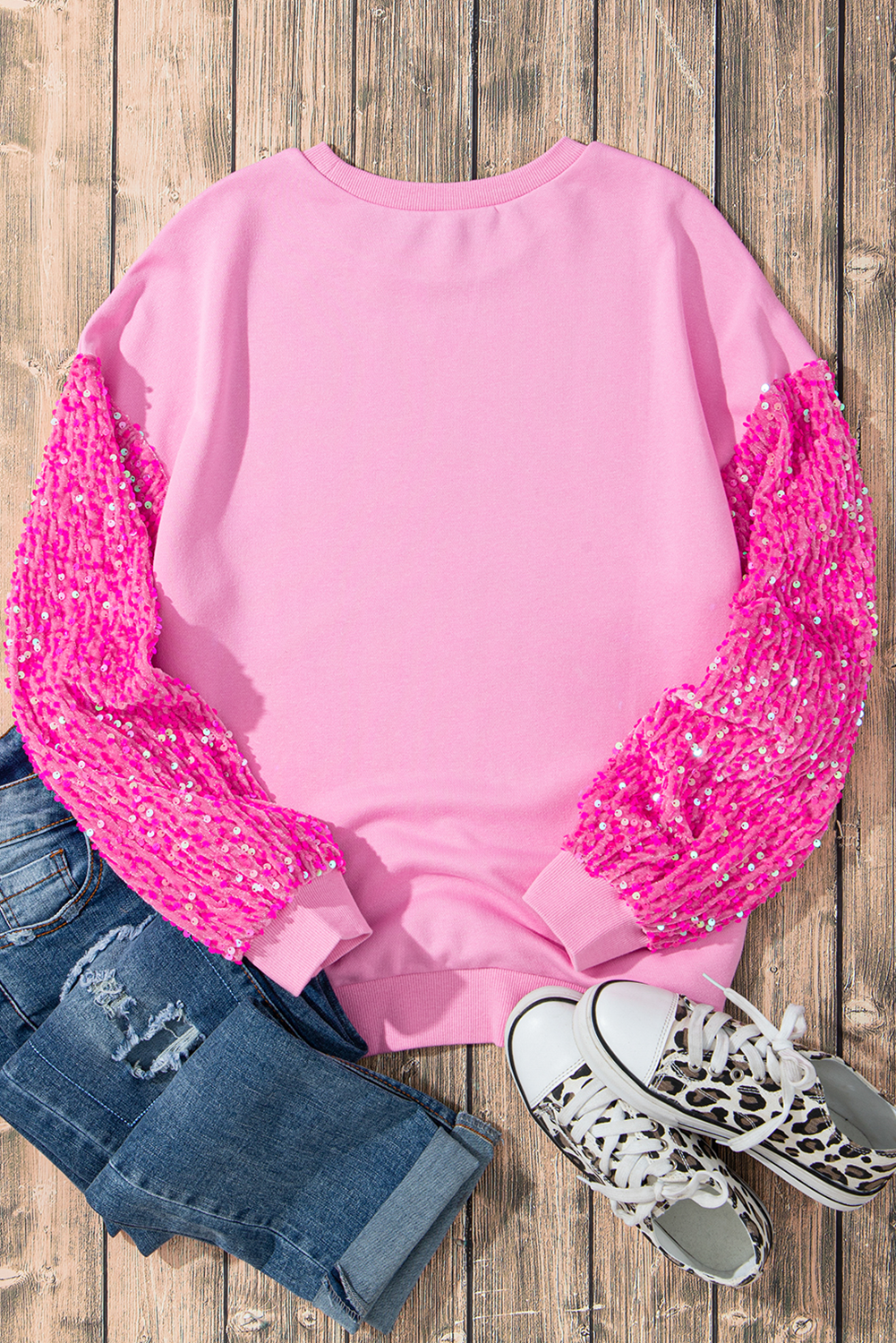 Valentine’s Day Sequin Heart Long Sleeve Sweatshirt Trendsi