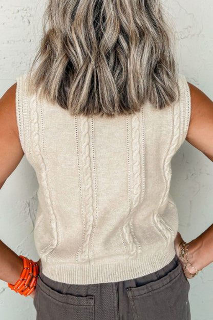 Embroidered Cable-Knit Round Neck Sweater Vest Trendsi