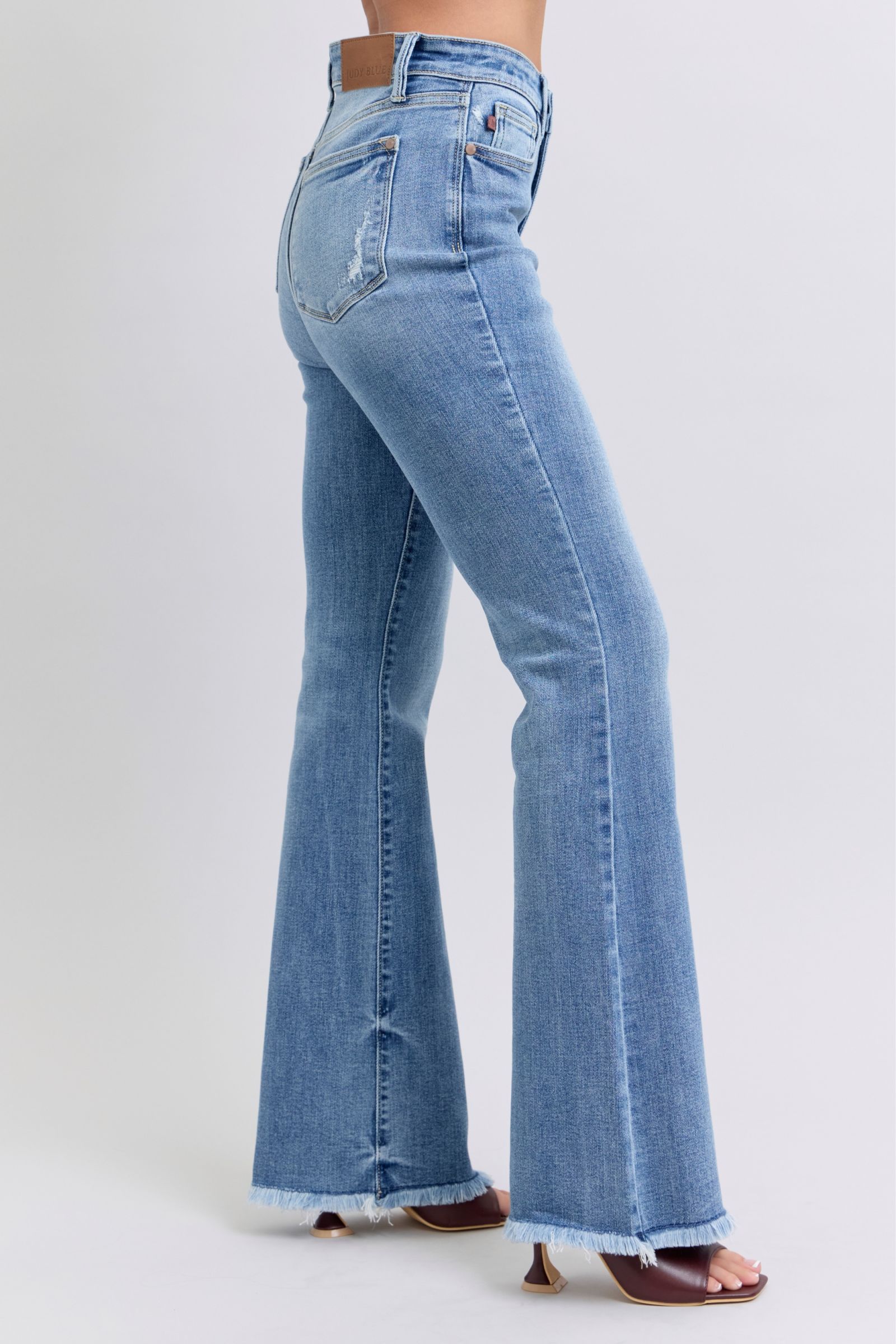 Judy Blue Full Size Raw Hem High Rise Bootcut Jeans Trendsi