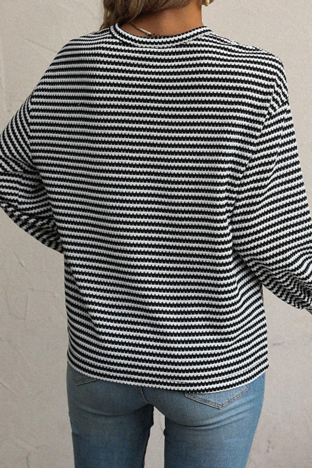 Striped Round Neck Long Sleeve Top Trendsi