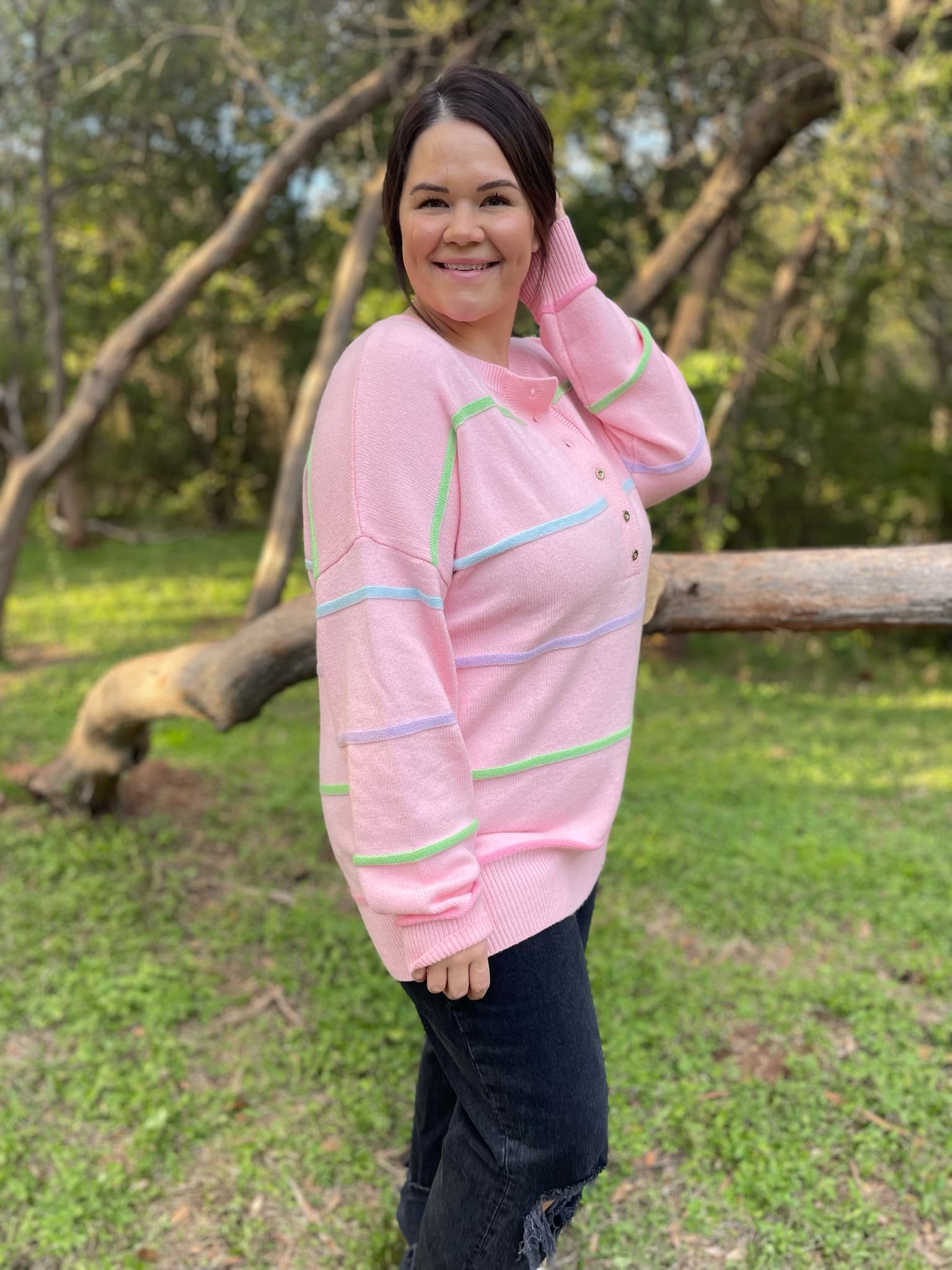 PREORDER: Just Too Good Rainbow Striped Sweater in Two Colors Ave Shops