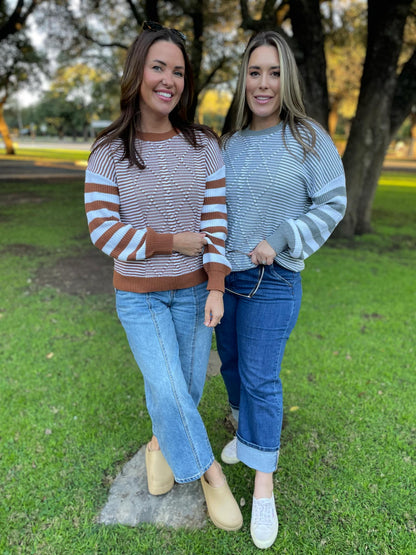 PREORDER: Aspen Striped Sleeve Sweater in Four Colors Ave Shops
