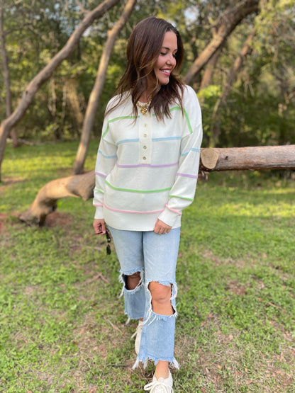 PREORDER: Just Too Good Rainbow Striped Sweater in Two Colors Ave Shops