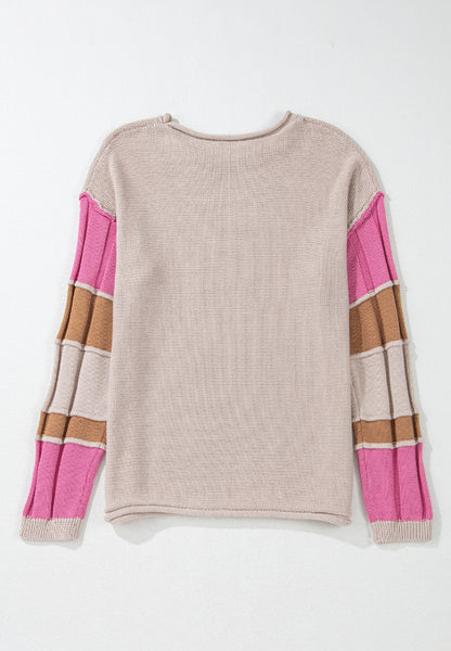 Color Block Round Neck Long Sleeve  Sweater Trendsi