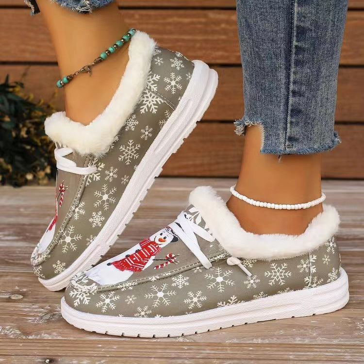 Snowman Print Round Toe Slip-Ons Trendsi