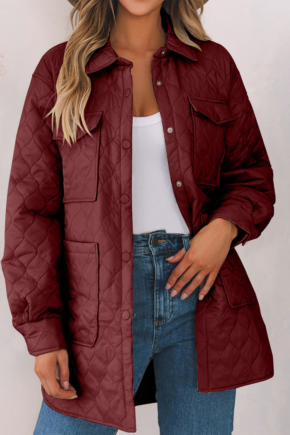 Snap Down Collared Winter Coat Trendsi